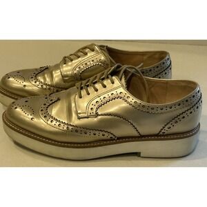 Zara Gold Metallic Wingtip Loafers Women's Size 9.5  Platform Preppy Boho Y2K